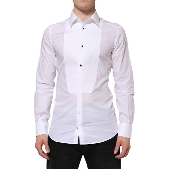 Dolce & Gabbana White Cotton GOLD Bib Poplin Formal Men's Shirt